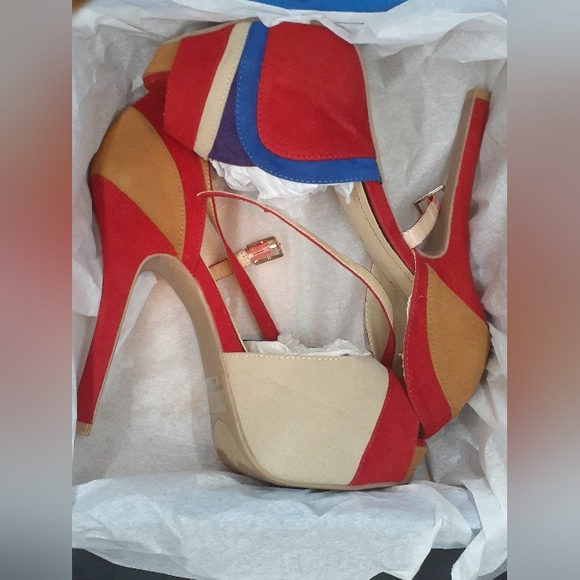 Red Multi Color Suede Pumps - Picture 6 of 7